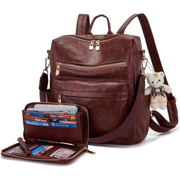 Women Backpack Multipurpose Set 2pcs Wine Red - Picture 1 of 6